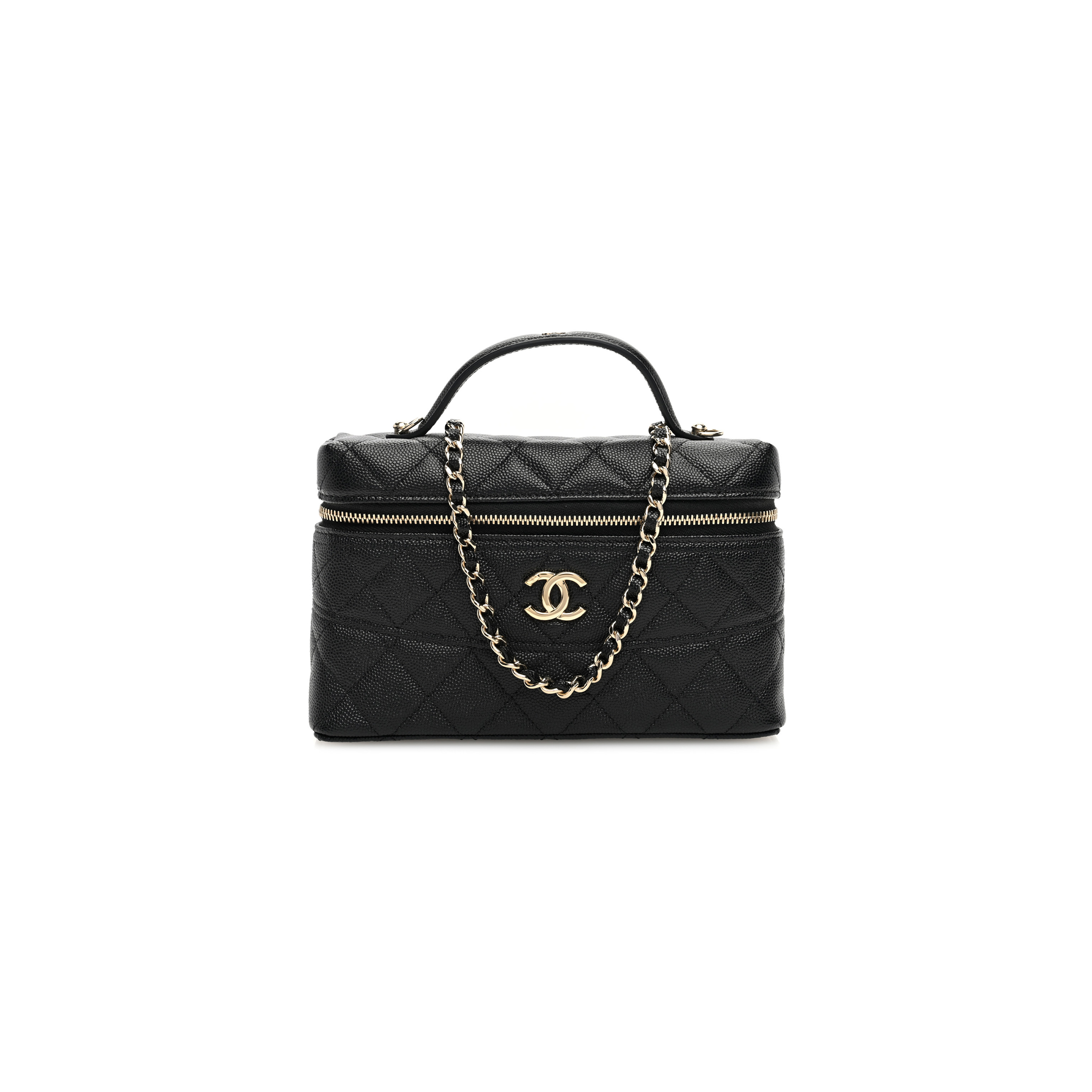 CHANEL CAVIAR QUILTED LONG CC VANITY CLUTCH WITH CHAIN BLACK (19.5*17*5cm) 